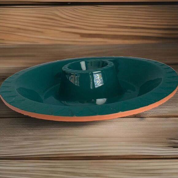 Terra Cotta Chip Dip Serving Bowl by Mexican Fiesta Party Bowl Green Southwest - Picture 8 of 12